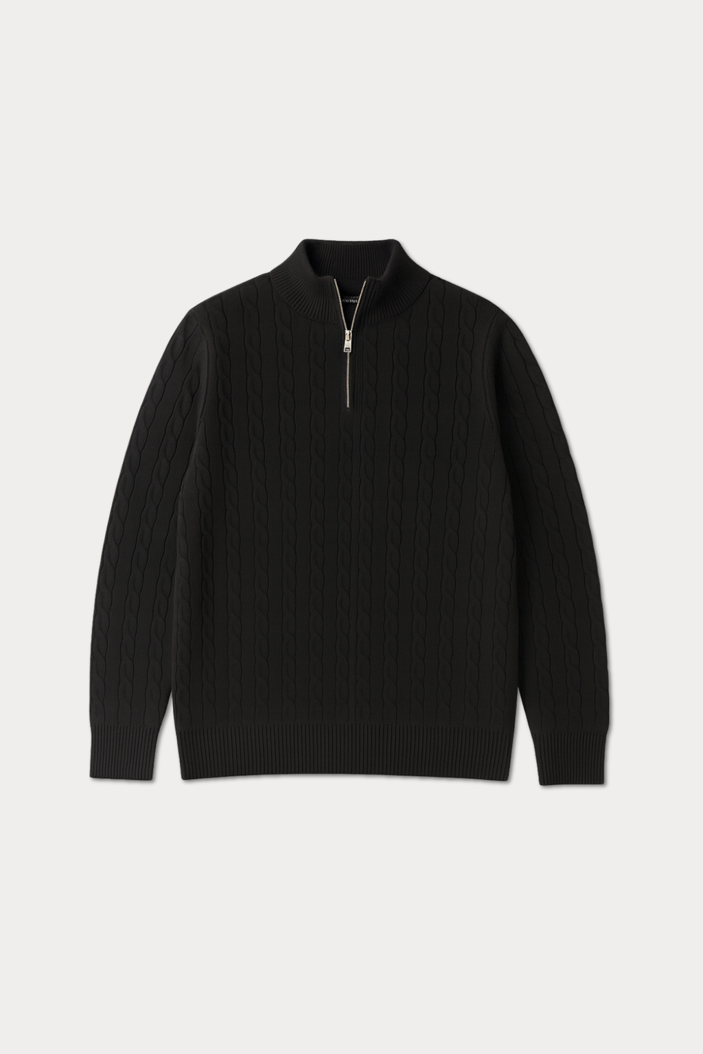 Cable Knit Wool Half Zip Sweater - Midnight Black