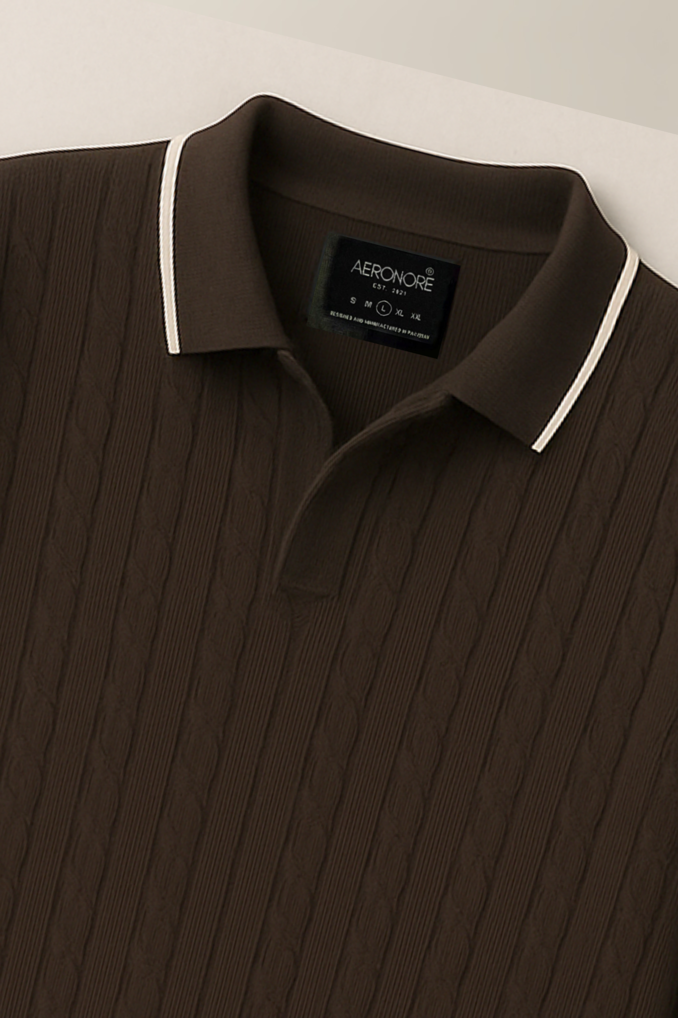 Cable Knit Full Polo - British Tan