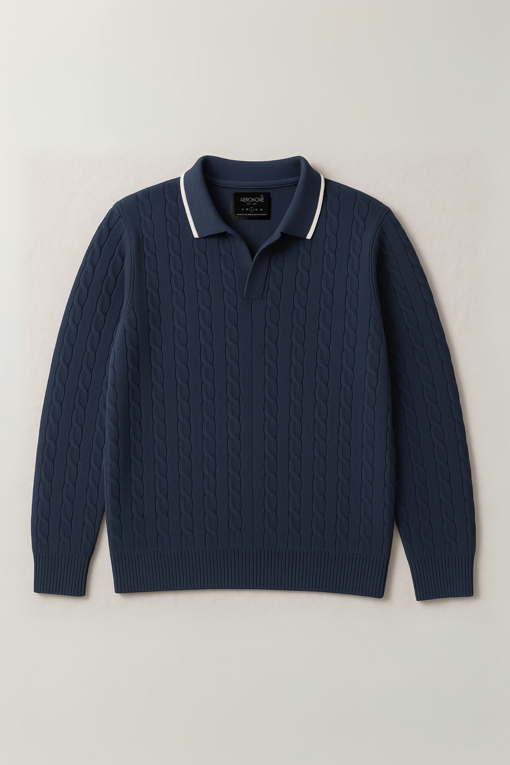 Cable Knit Full Polo - Royal Navy