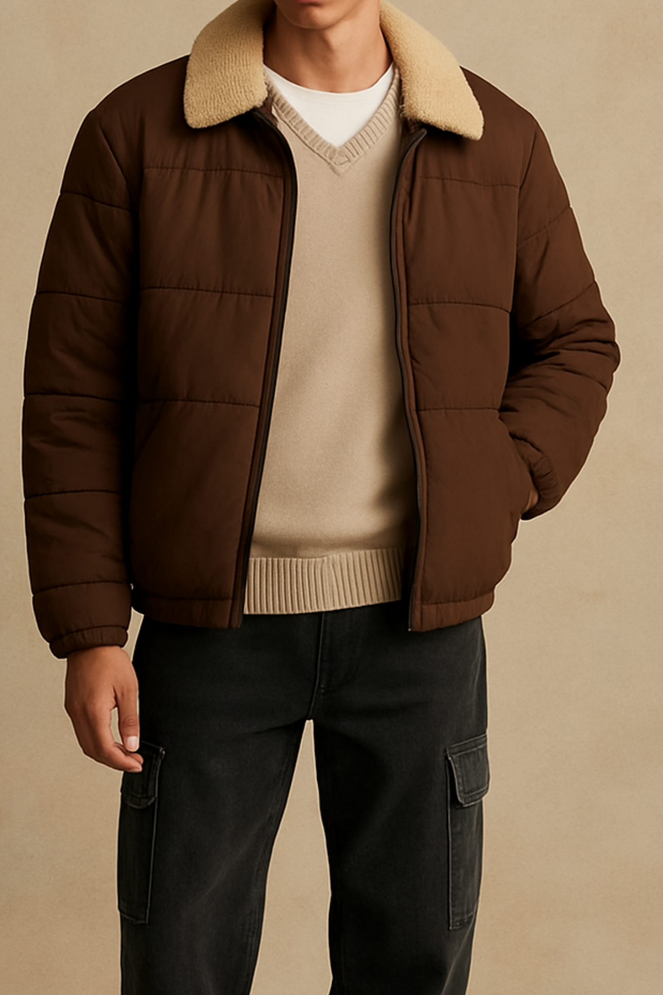 Sherpa Puffer Jacket - British Tan