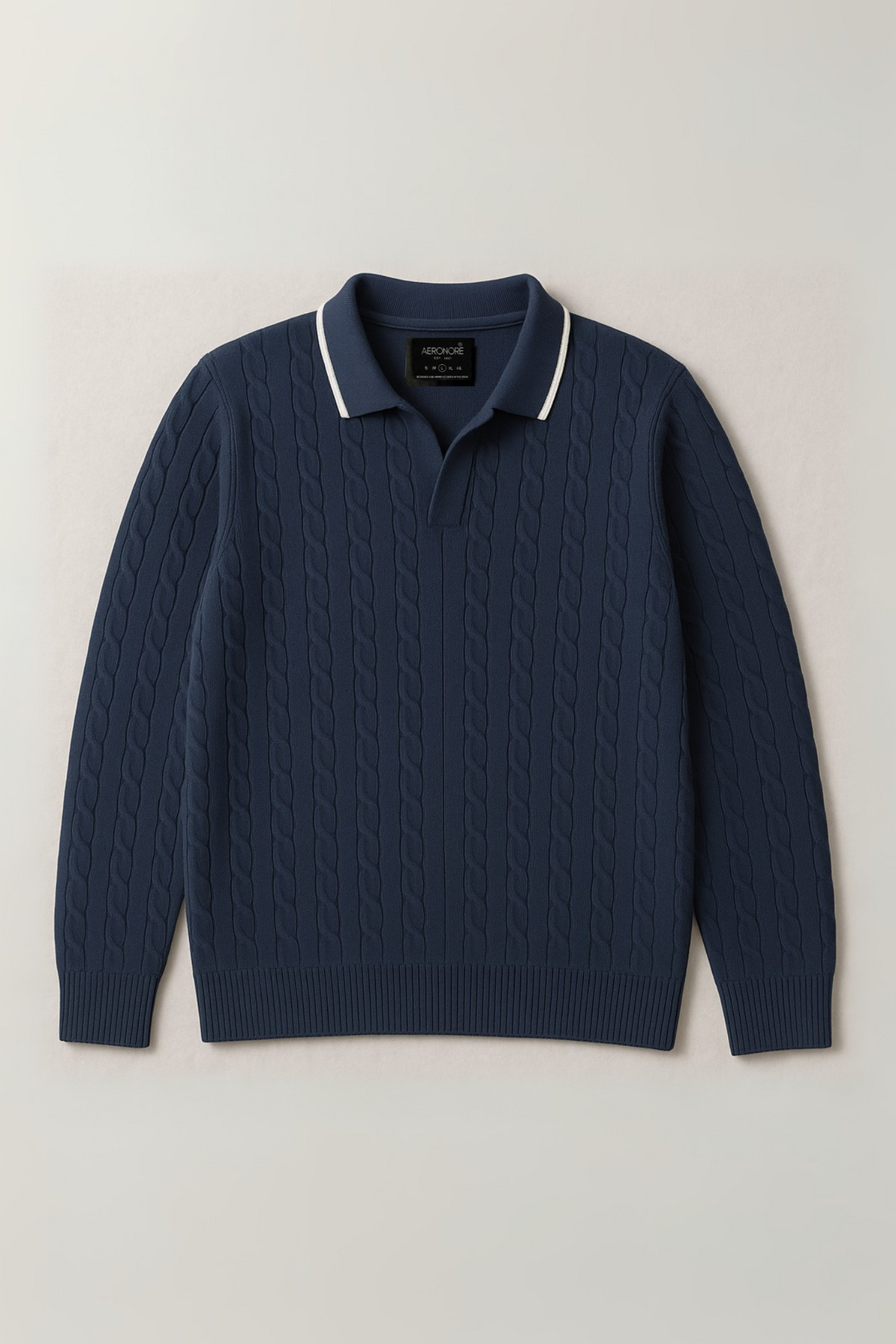 Cotton Cable Knit Full Polo - Royal Navy
