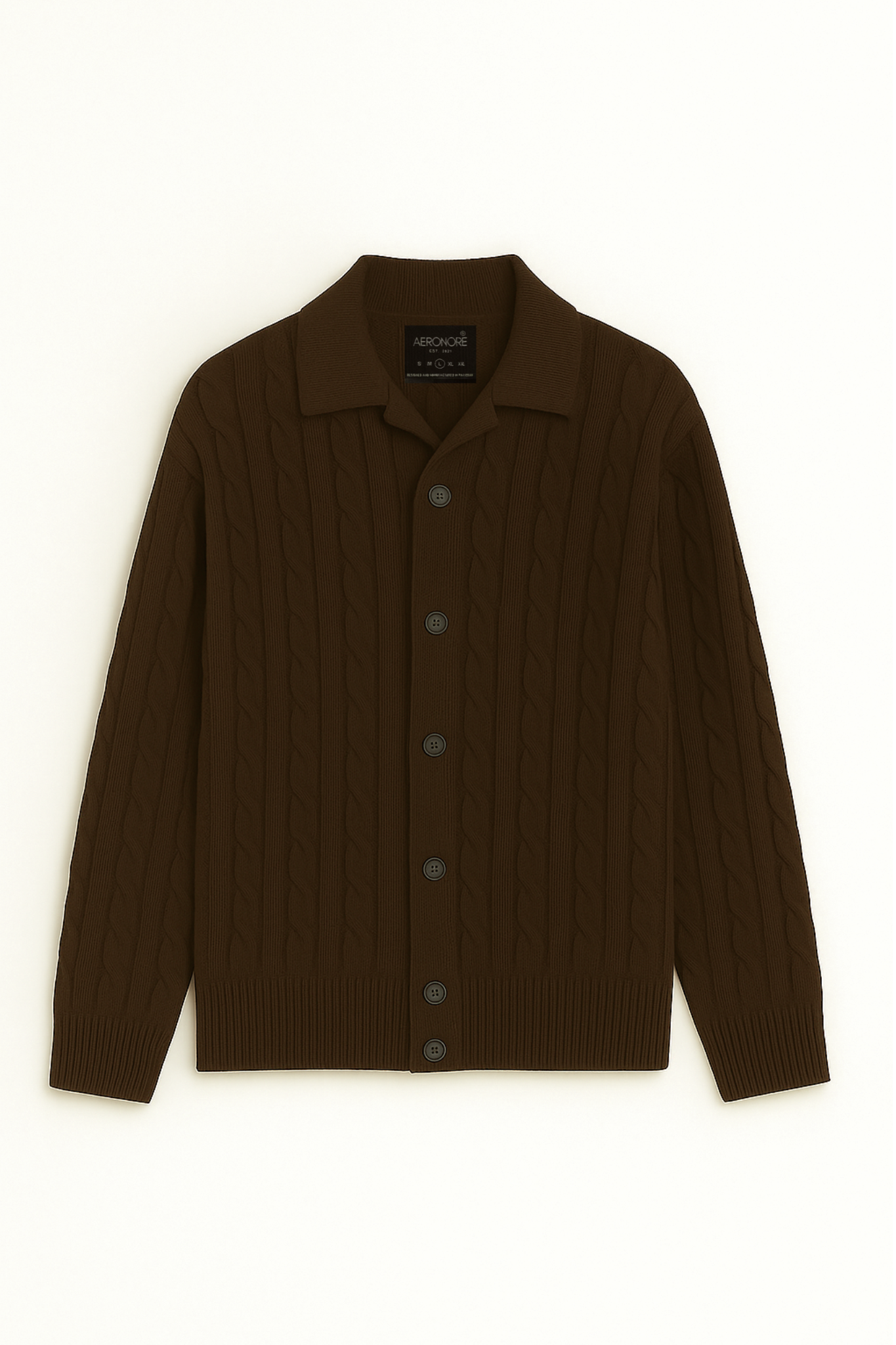 Wool Cable Knit Button Sweater - British Tan