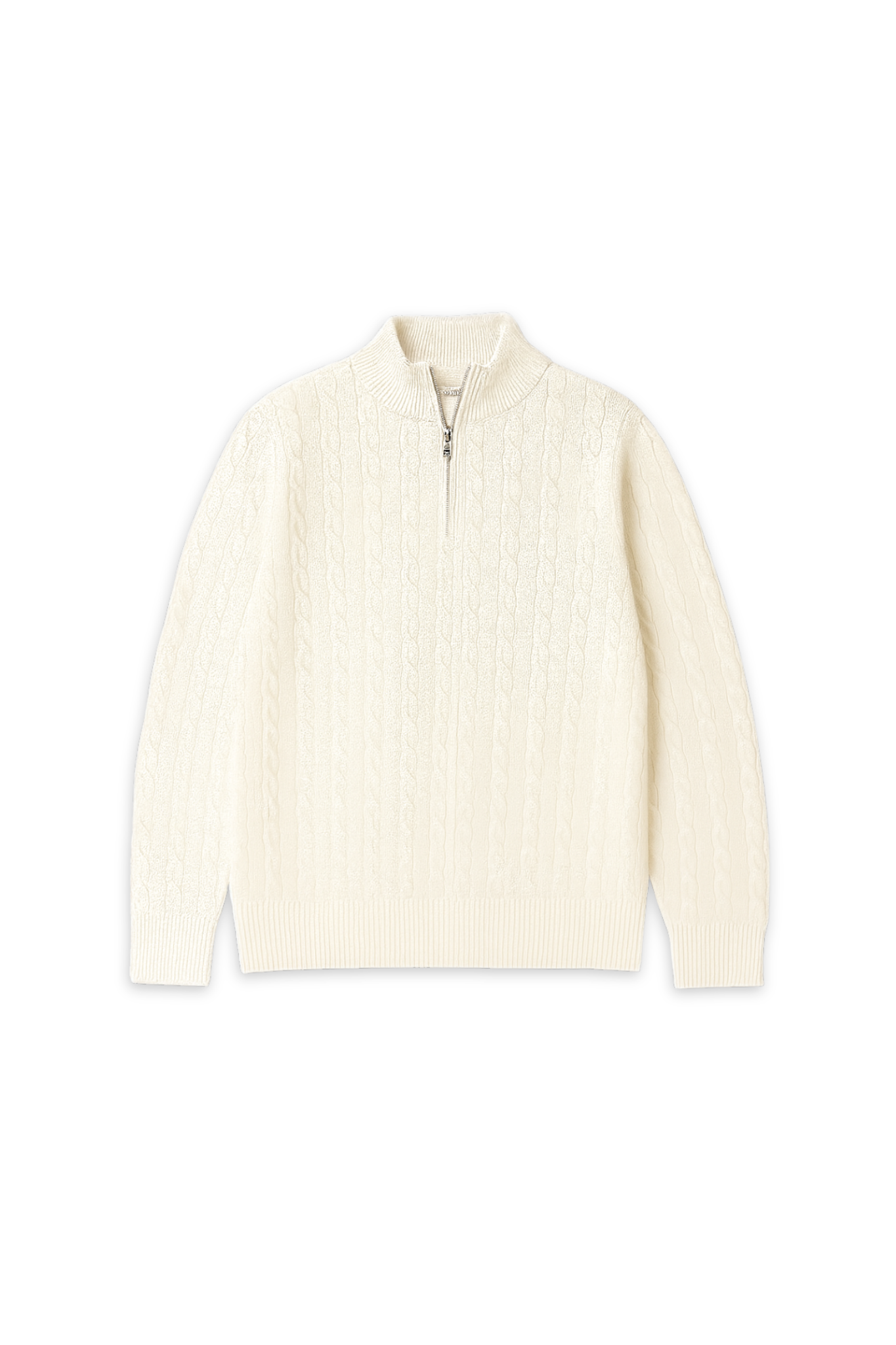 Cable Knit Wool Half Zip Sweater - Ivory