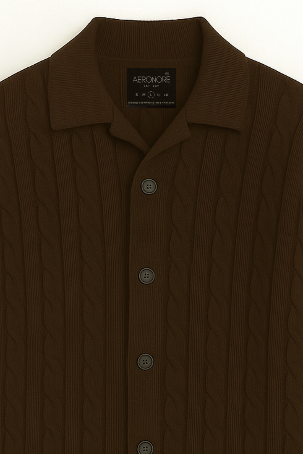 Wool Cable Knit Button Sweater - British Tan