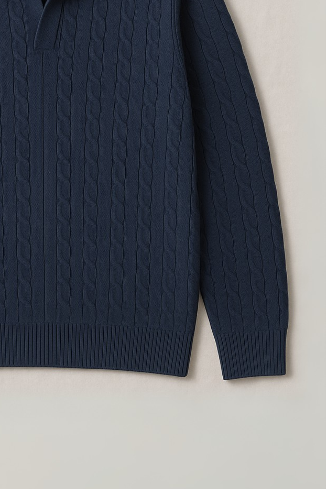 Cable Knit Full Polo - Royal Navy