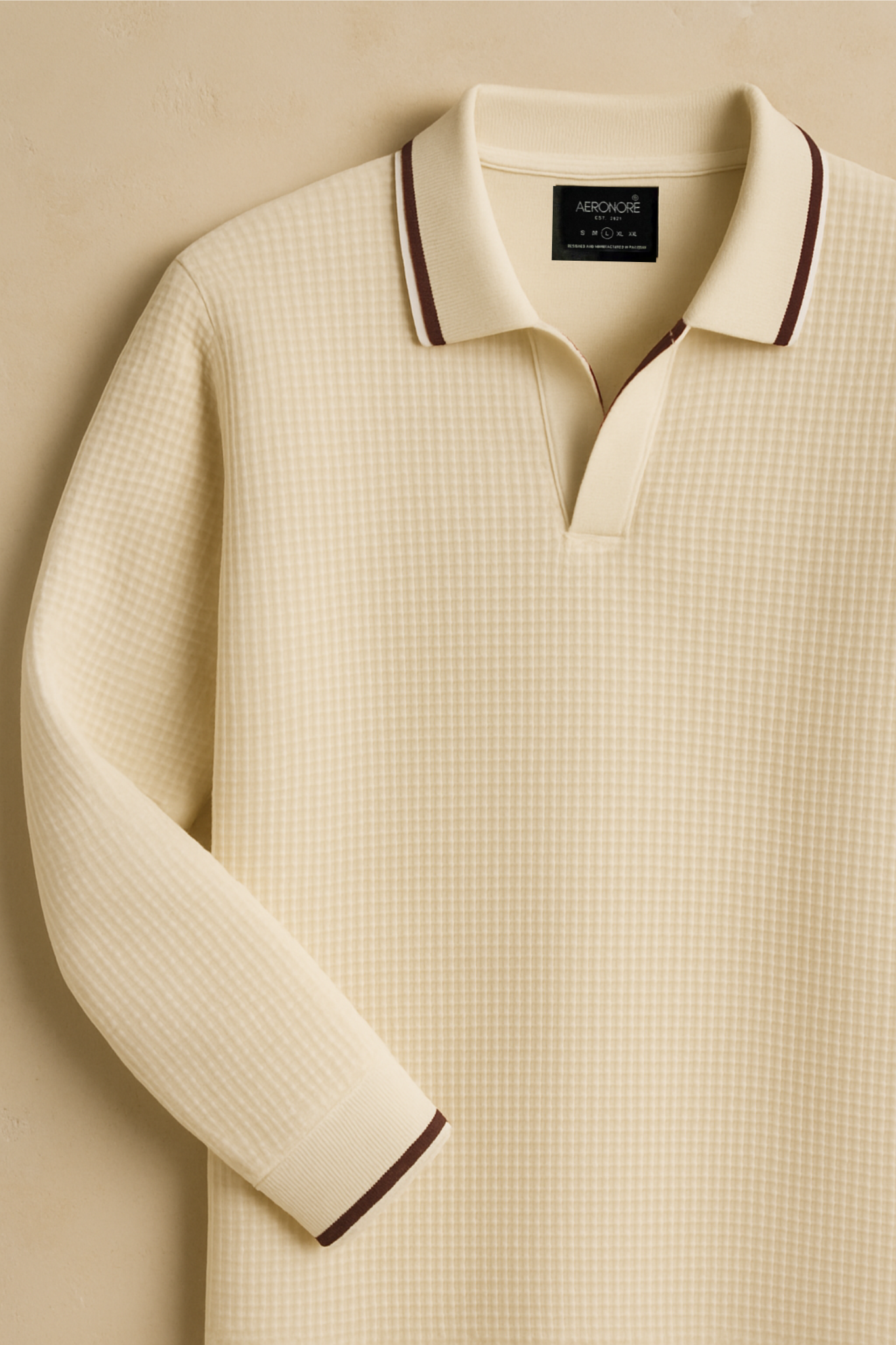 Cotton Waffle Knit Tipping Full Polo - Ivory