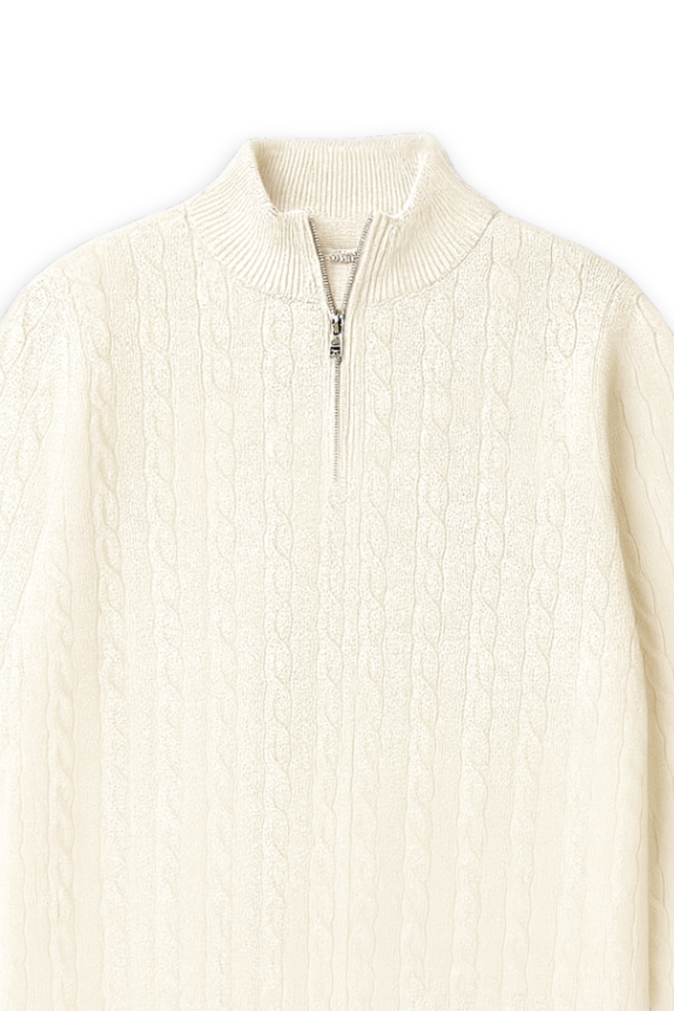 Cable Knit Wool Half Zip Sweater - Ivory