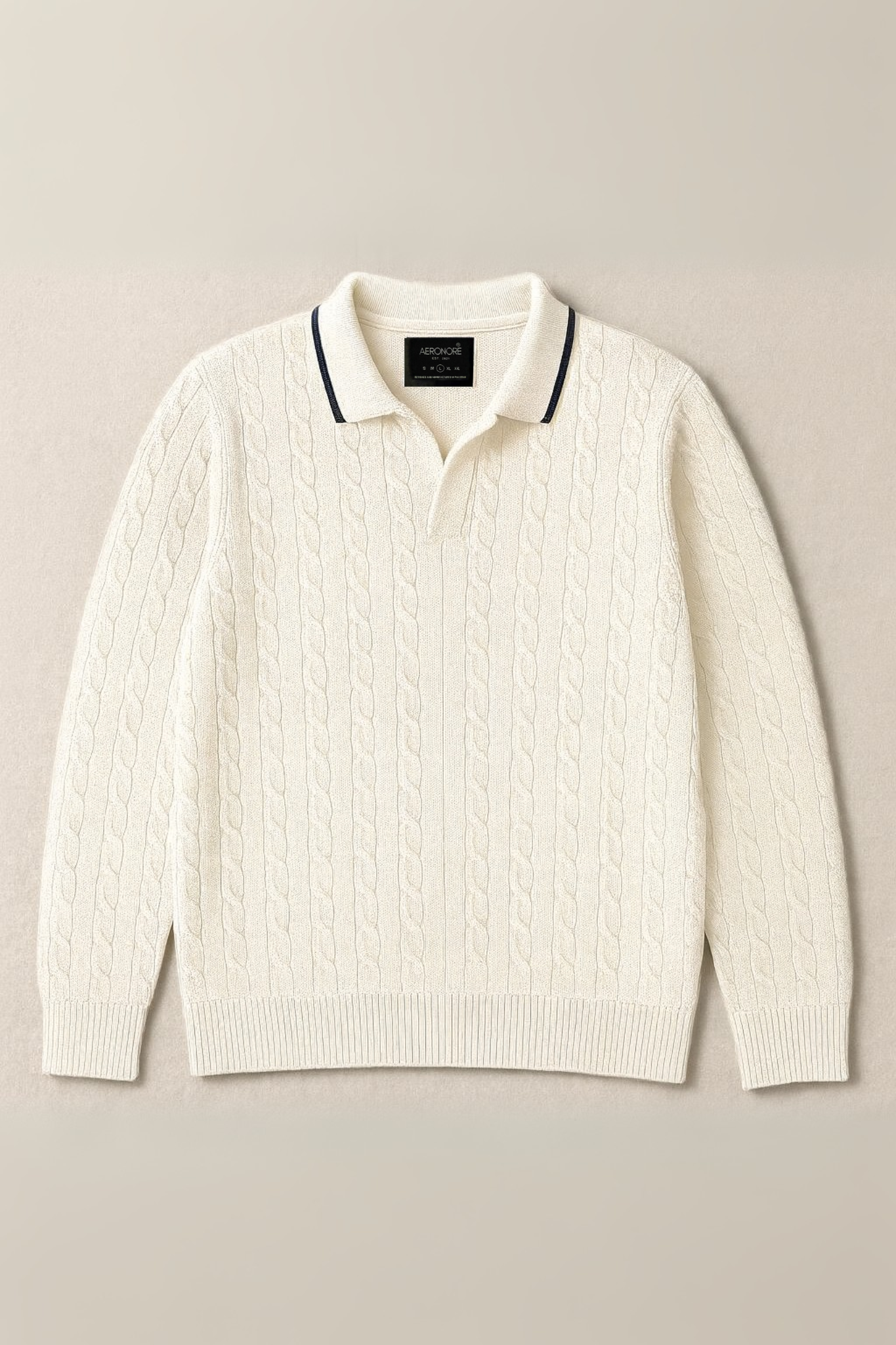Cable Knit Full Polo - Ivory