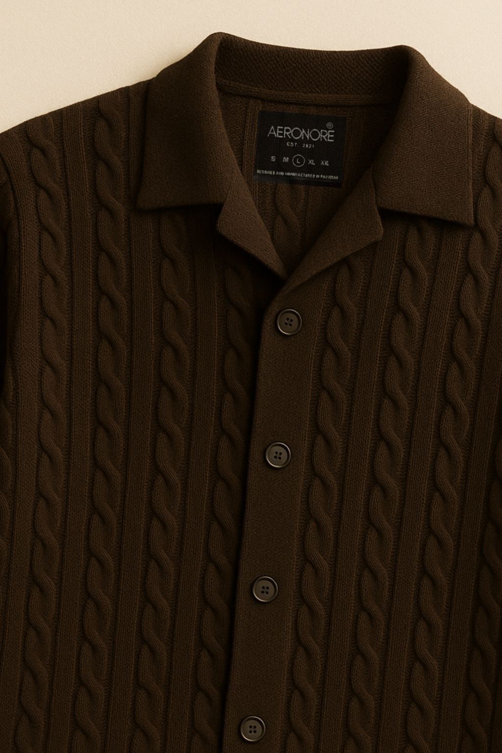 Wool Cable Knit Button Sweater - British Tan