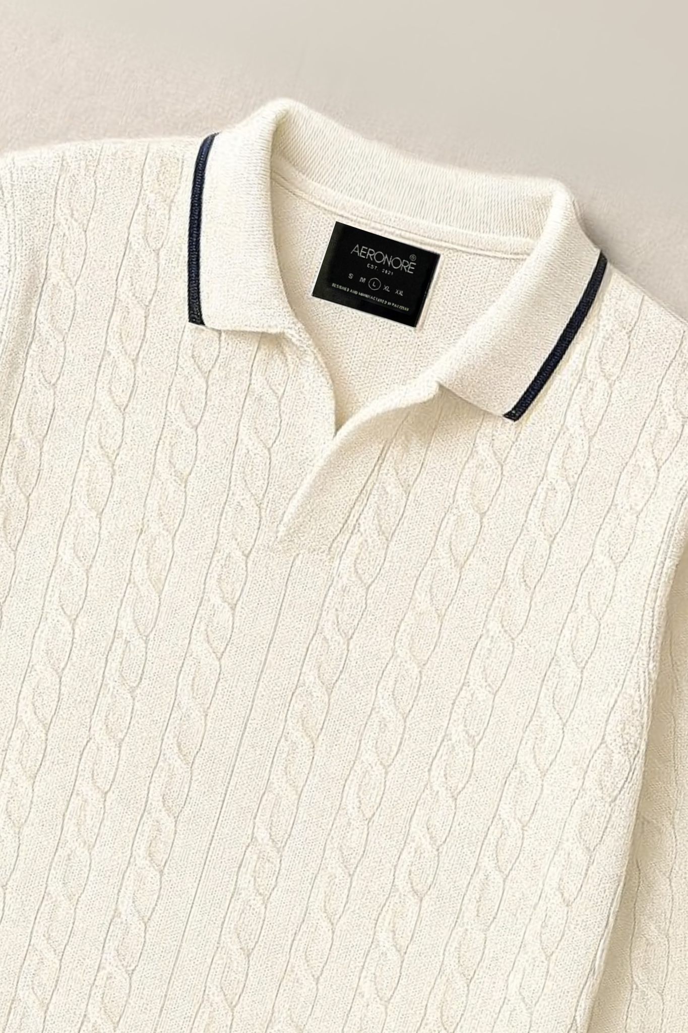 Cable Knit Full Polo - Ivory