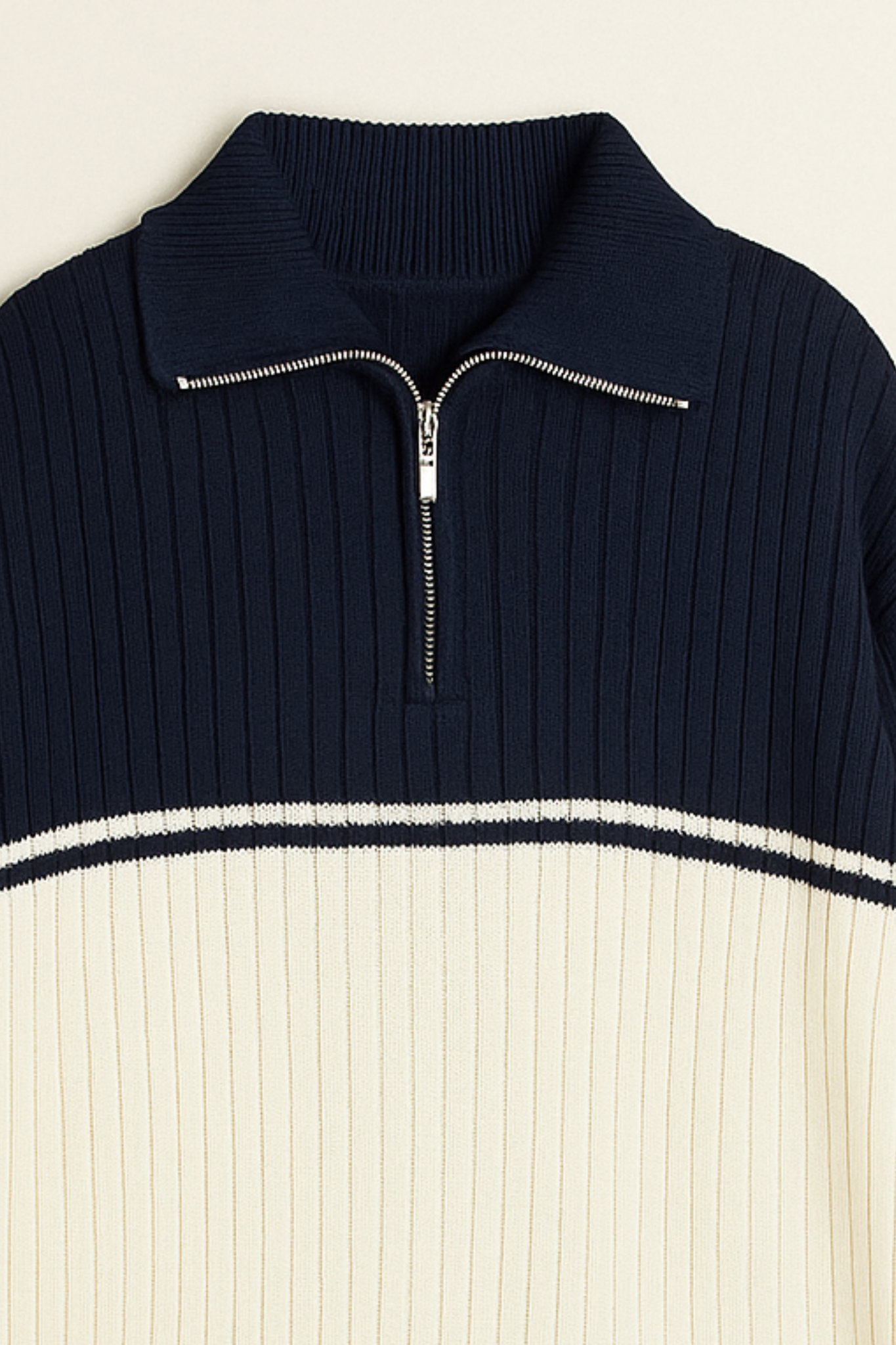 Wool Half-Zip Vertical Knit Sweater - Oxford