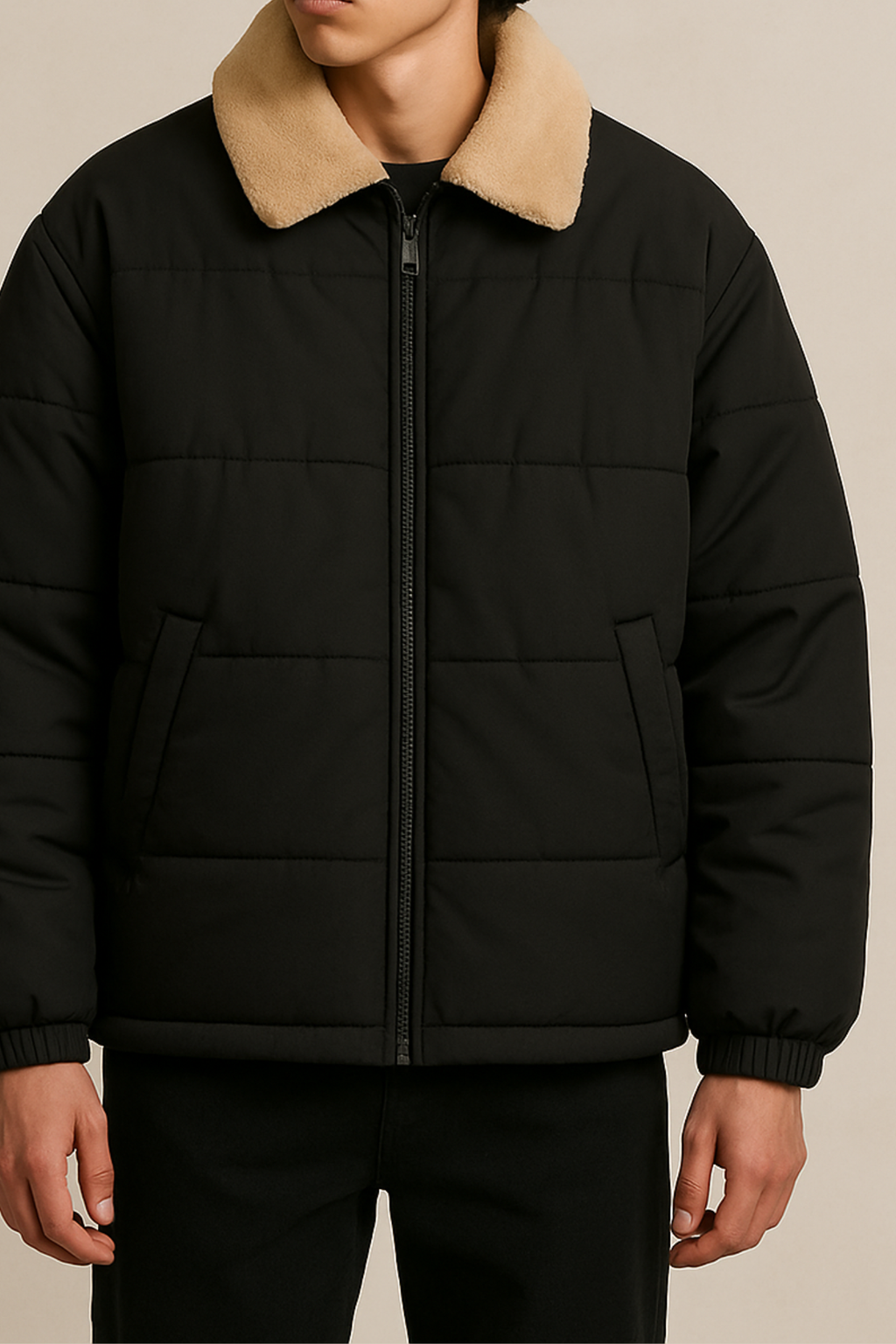 Sherpa Puffer Jacket - Midnight Black