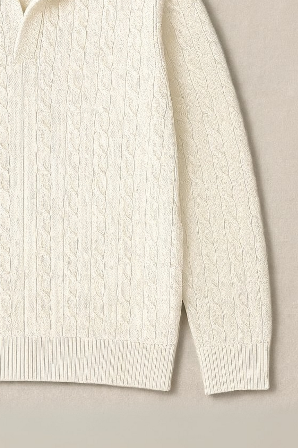 Cable Knit Full Polo - Ivory