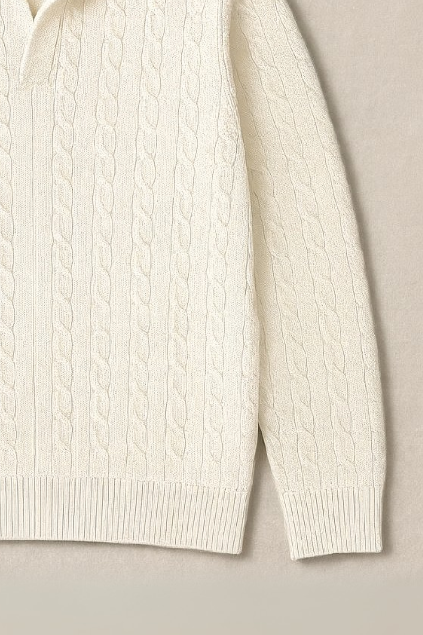 Cable Knit Full Polo - Ivory