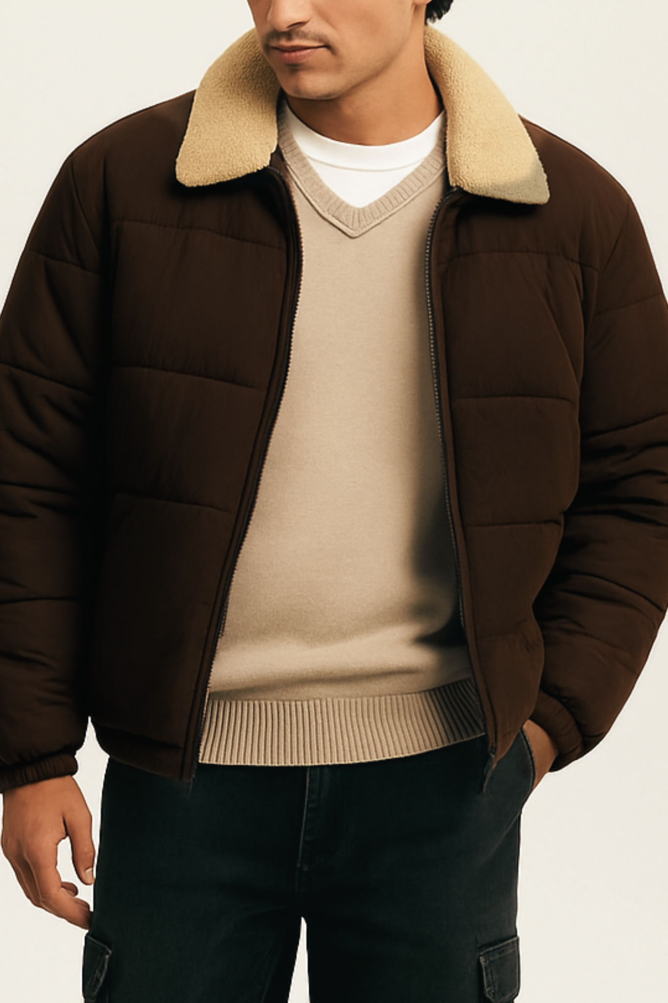 Sherpa Puffer Jacket - British Tan