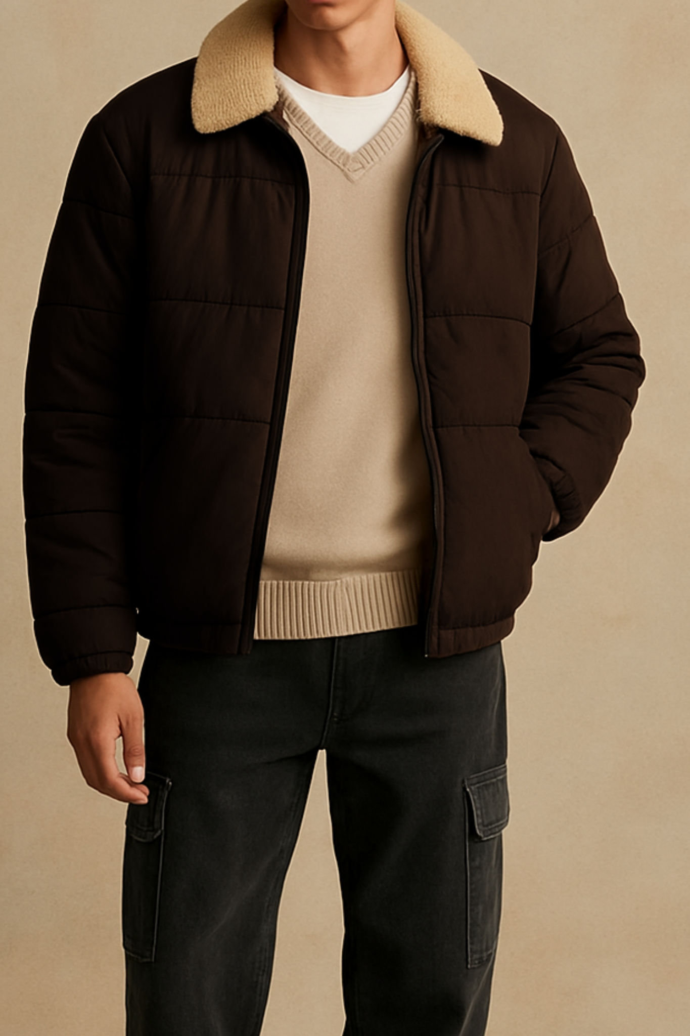 Sherpa Puffer Jacket - British Tan