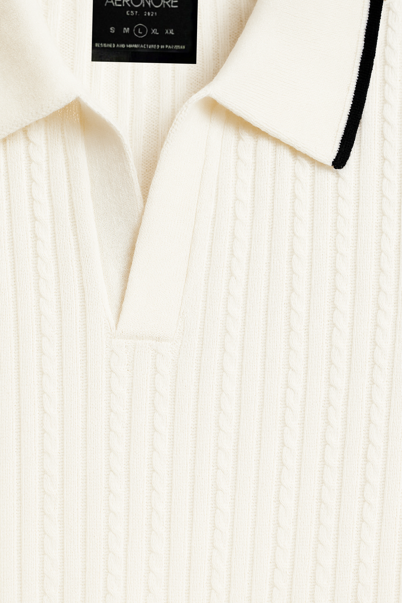 Cotton Cable Knit Polo - Ivory