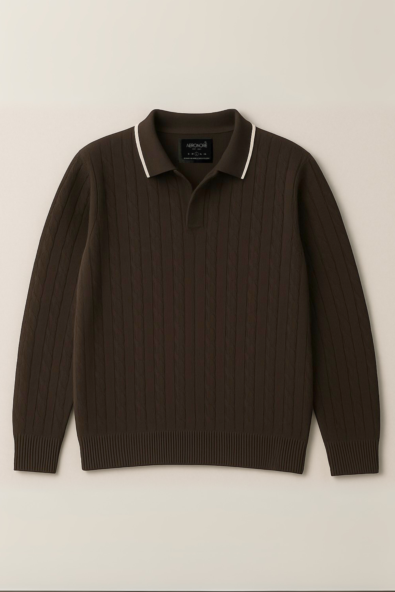 Cable Knit Full Polo - British Tan