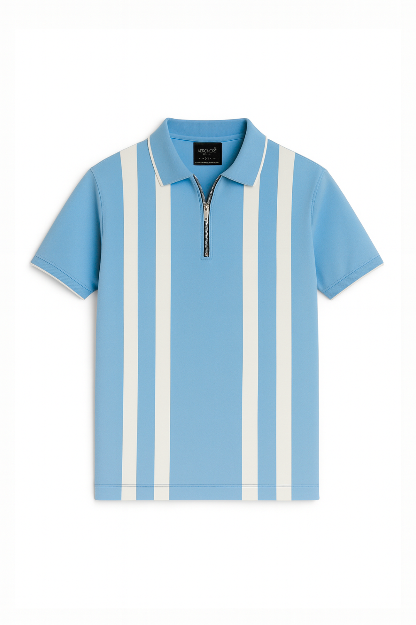 Cotton Striped Polo - Maya Blue