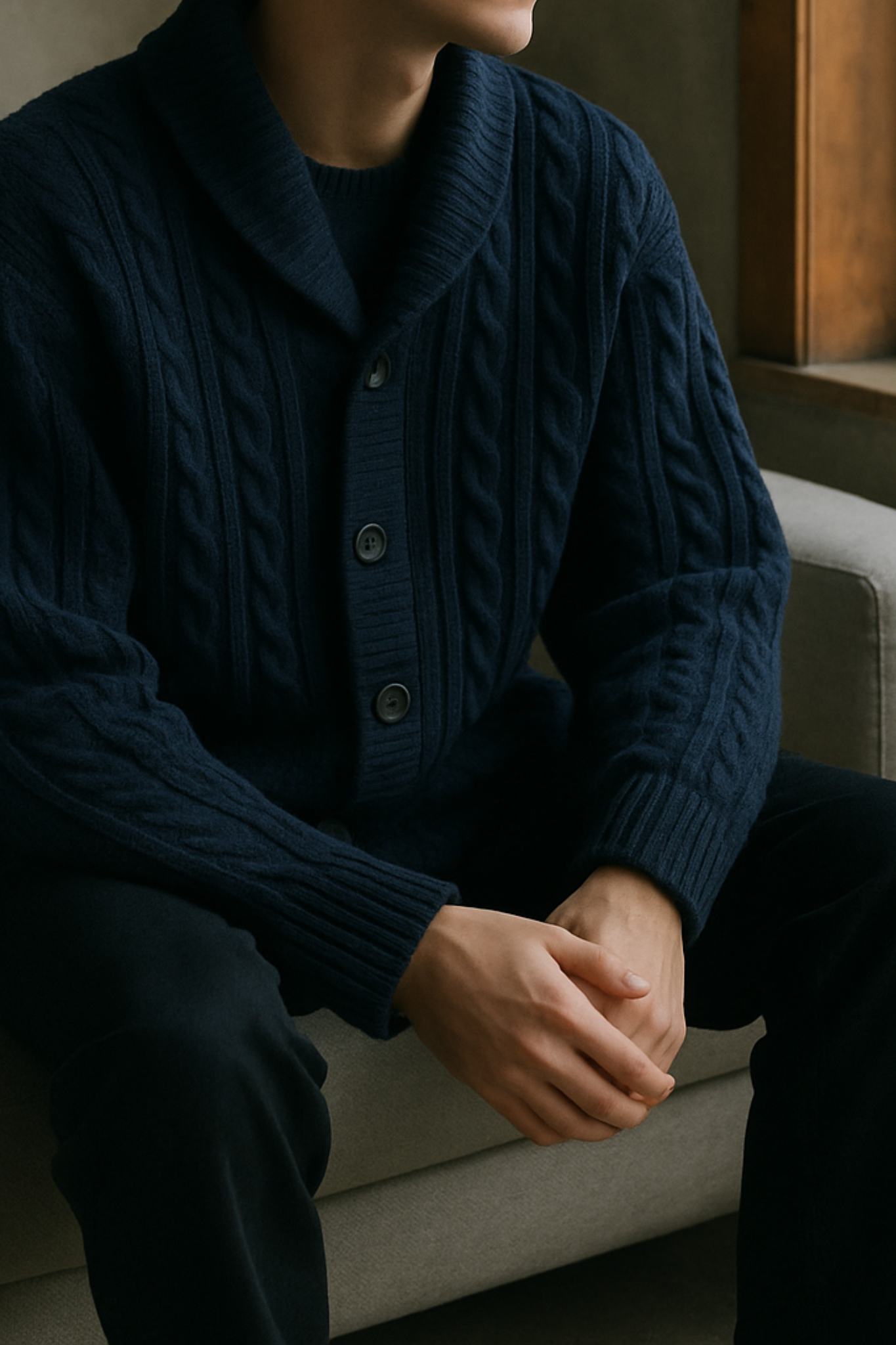 Heritage Cable-Knit Cardigan Sweater - Admiral