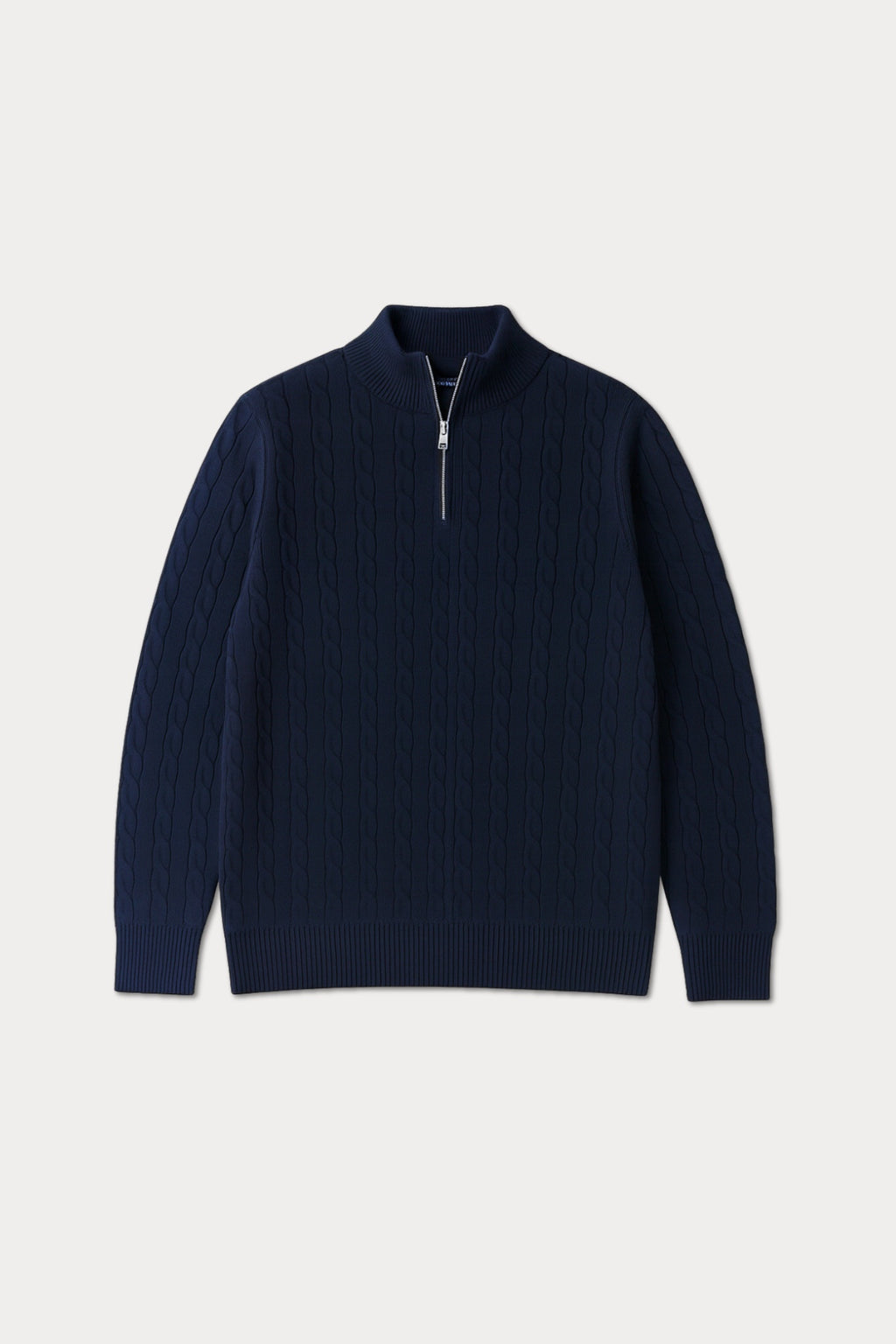 Cable Knit Wool Half Zip Sweater - Royal Navy
