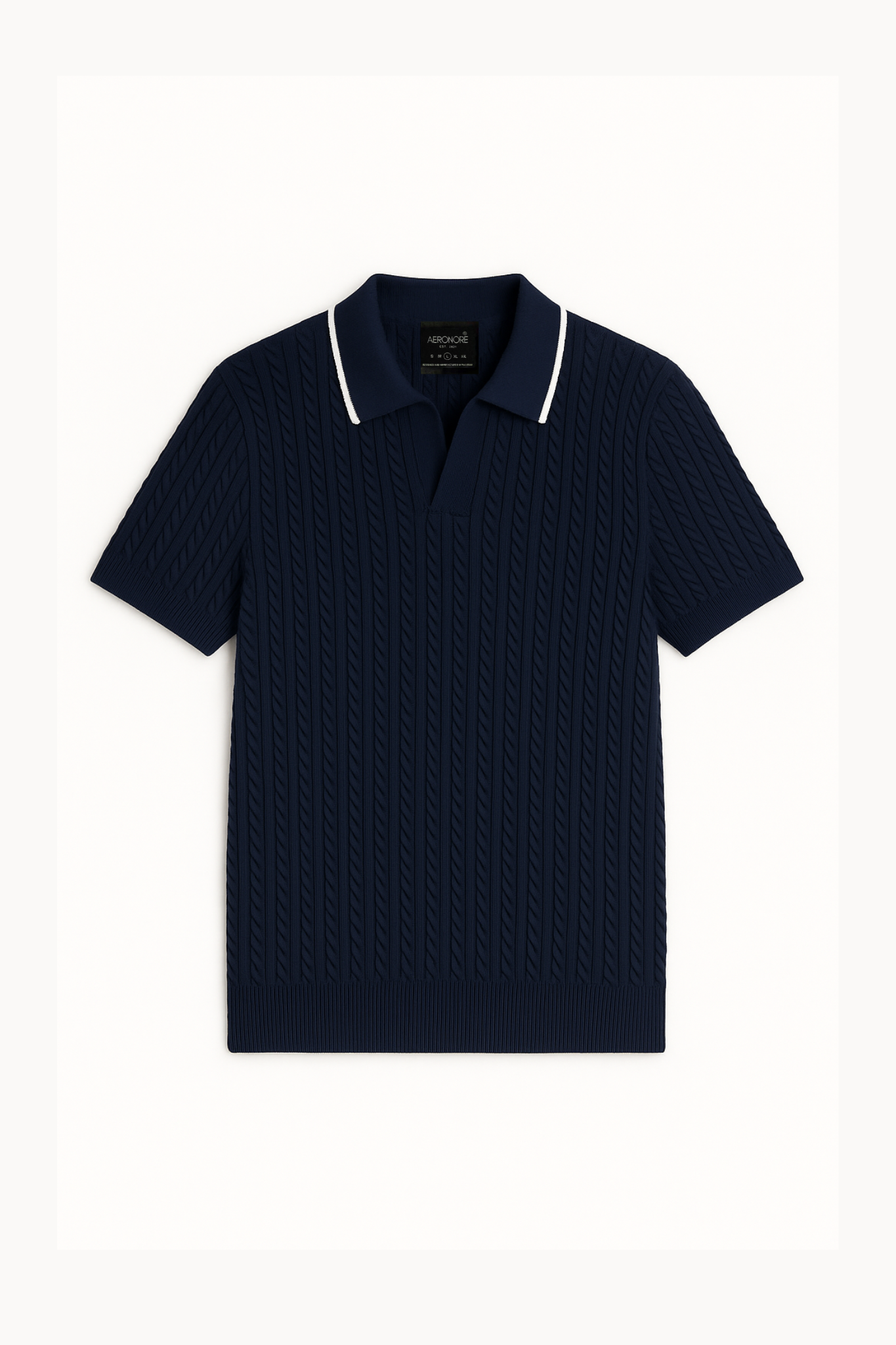 Cotton Cable Knit Polo - Royal Navy