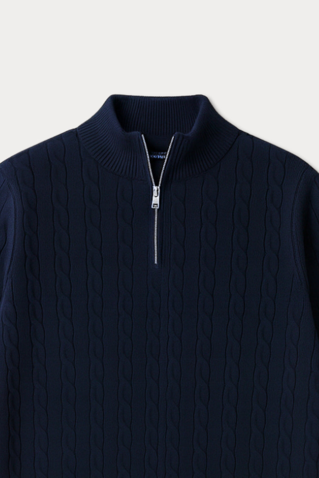 Cable Knit Wool Half Zip Sweater - Royal Navy