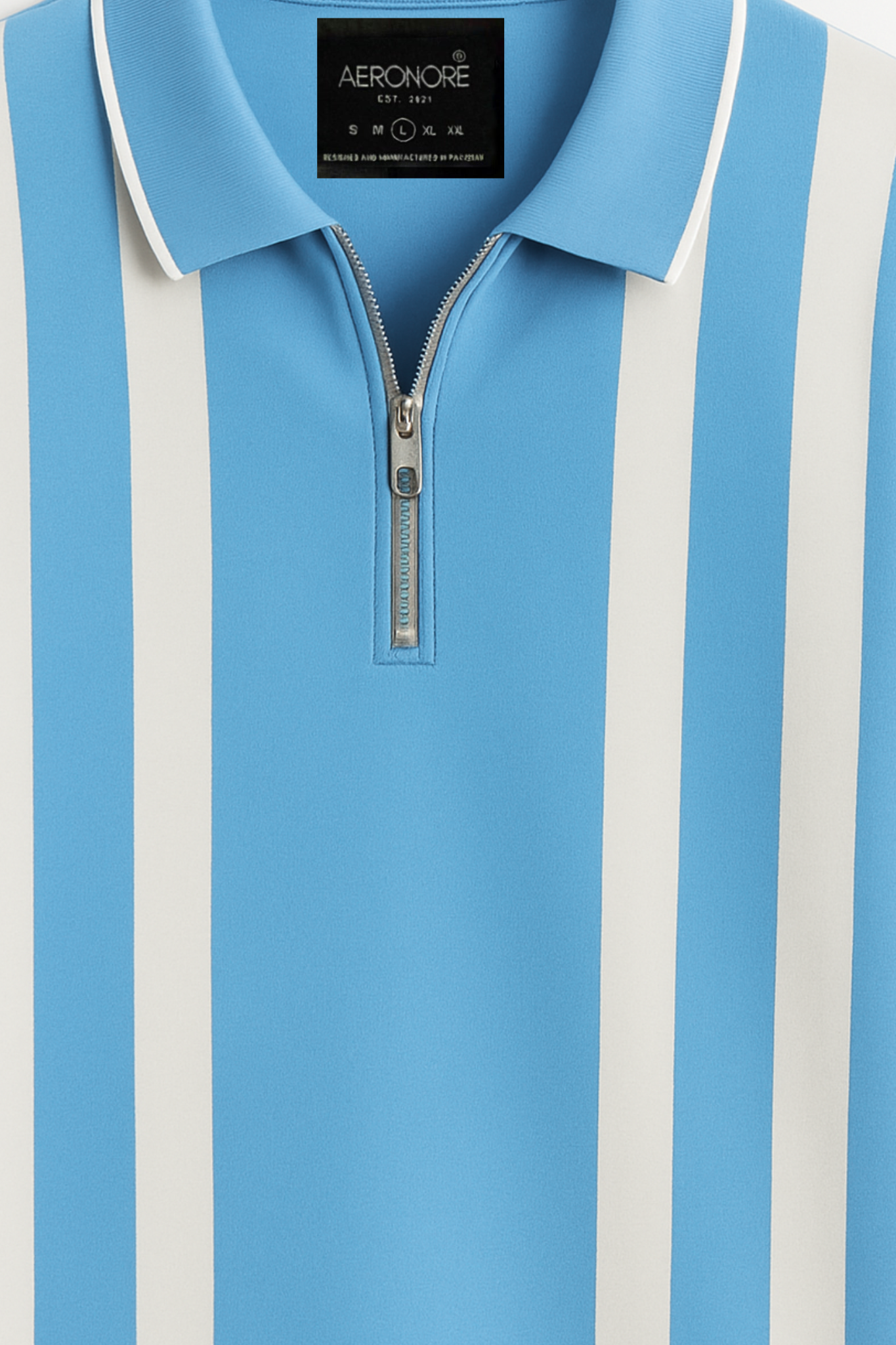 Cotton Striped Polo - Maya Blue